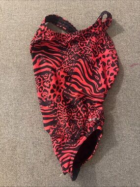 5/$15- Kids Red & Black Animal Print One-Piece Swimsuit